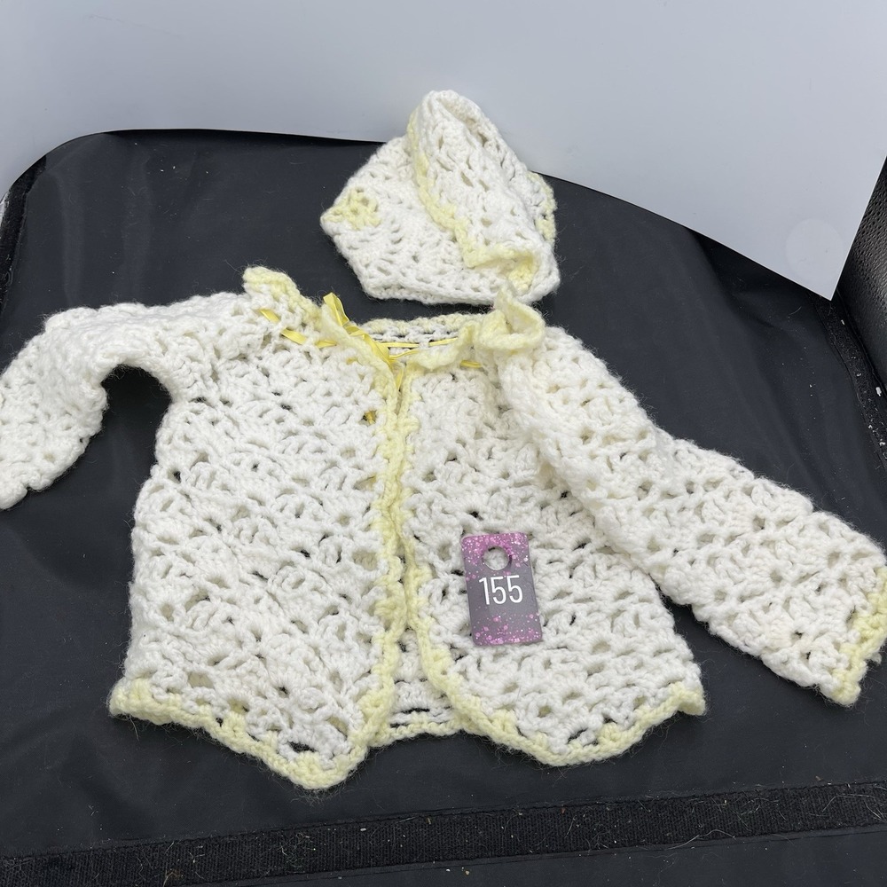 VNTG Handmade Crochet Baby Sweater‎ & Bonnet